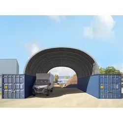 TOOLPORT Container-Überdachung 8x12m in grau mit Statik - PRIMEtex-Plane - Robuste 8x12m Container-Überdachung in grau mit stabiler PRIMEtex-Plane für optimalen Wetterschutz. Ideal für Fahrzeuge und Materialien. Inklusive Statik-Set und einfacher Montage.