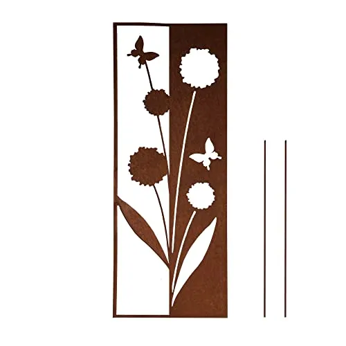 UNUS Garden Gartenschild mit Blumen, Design Gartendeko Rostoptik, Gartenstecker aus Edelrost, Rost Deko für Garten