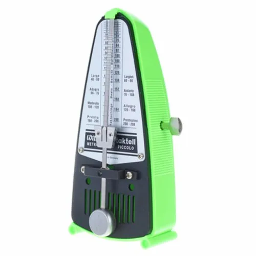 Wittner Metronom Taktell Piccolo - Neongrün, mechanisch ohne Glocke - Metronome: Robustes Kunststoffgehäuse für Langlebigkeit. Praktisch und ressourcenschonend, da batteriefrei. Perfekt für präzises Timing – ideal für Musiker aller Levels. Made in Germany.