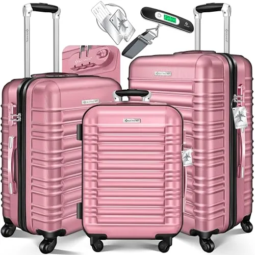 KESSER® 3tlg. Hartschalenkofferset - Koffer Set mit 3 stapelbaren Hartschalenkoffern, 360° Rollensystem für müheloses Reisen, inklusive Kofferwaage und Gepäckanhänger – ideal für stressfreies Reisen.