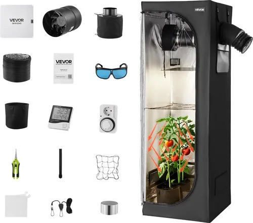 VEVOR Growzelt 60x60x180 cm – Komplettset mit LED-Beleuchtung - Optimales Indoor-Wachstum für Pflanzen! Dieses Growzelt bietet vollständige Beleuchtung und Belüftung für gesunde Pflanzenentwicklung das ganze Jahr über.
