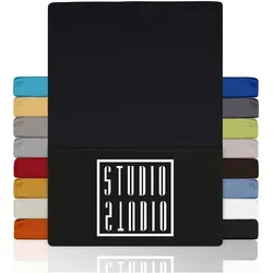 STUDIO Basic Spannbettlaken 200x220cm - Hochwertige Jersey Qualität in Schwarz - Bettlaken aus 100% gekämmter Baumwolle, pflegeleicht und bügelfrei. Perfekte Passform dank elastischem Rundumgummizug, ideal für Standard- und Boxspringbetten.