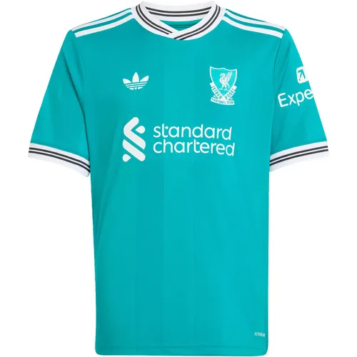 adidas FC Liverpool 25-26 3rd Teamtrikot Kinder – Seagre, Größe 176 - Stylisches Ausweichtrikot des FC Liverpool für Kinder; inspiriert von der Vereinsgeschichte mit vertikalen Streifen und altem Logo; atmungsaktives Material für hohen Tragekomfort.