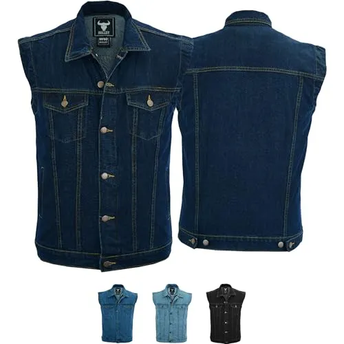 BULLDT Herren Motorradweste - Stylische Jeansweste für Biker - Motorradwesten aus 100% Baumwolle, langlebig und bequem, mit funktionalen Taschen und sicherem Frontverschluss für perfekten Sitz und coolen Look.