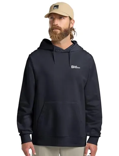 Jack Wolfskin Hoodie "Essential" in Dunkelblau - Größe M - Herren Hoodie aus Bio-Baumwolle mit Kapuze und Kängurutasche, ideal für lässige Outfits und umweltbewusste Mode.