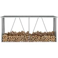 vidaXL Kaminholzregal aus Stahl 330x84x152cm - Aschesauger mit stabilem Kaminholzunterstand, aus verzinktem Stahl für Langlebigkeit und mit Dachschräge zur Regenwasserableitung. Ideal für trockene und belüftete Holzlagerung.