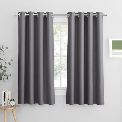 PONY DANCE Schlafzimmer Gardinen Blickdicht Grau 2er Set H 137 x B 117 cm Kurze Verdunklungsvorhänge mit Ösen Thermal Curtains Blackout Vorhang Wärmeisolierend