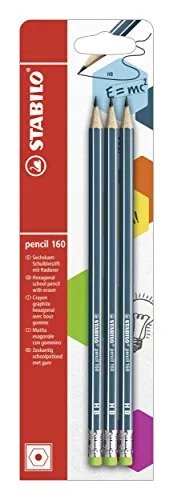 STABILO - Bleistift mit Radiergummi - pencil 160 in petrol - 3er Pack - Härtegrad HB