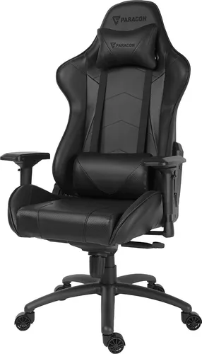 Paracon Knight Pro Gaming Stuhl schwarz mit Nackenkissen und Lendenstütze - Der Paracon Knight Pro Gaming Stuhl bietet optimalen Komfort mit verstellbaren Armlehnen und einer Rückenlehne, die bis zu 165 Grad neigbar ist. Inklusive Nacken- und Lendenkissen für individuellen Sitzkomfort.