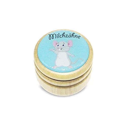 GICO Milchzahndose Maus Zahndose Milchzähne Bilderdose aus Holz mit Drehverschluss 44 mm (Maus) - 7012