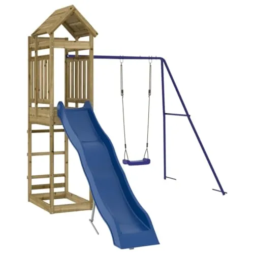 vidaXL Spielturm aus imprägniertem Kiefernholz - Klettergerüst für den Garten, ideal für Kinder von 3-8 Jahren mit Plattform, Schaukel und Wellenrutsche für unendlichen Spielspaß und Abenteuer!