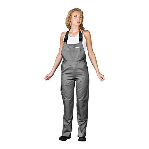 Leber&Hollman RAWPOL Damen-Schutzlatzhose mit Taschen verstellbare Taille Arbeitshose mit Taschen für Knieschützer Polyester Baumwolle 46 Grau/Stahl