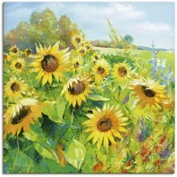 ARTLAND Wanddeko Leinwand Bilder Wandbild 40 x 40 cm Botanik Blumenwiese Sonnenblume Malerei Gelb A1QU Sommerwiese