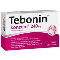 Tebonin konzent 240mg - Gedächtnis und Konzentration stärken - Arzneimittel zur unterstützenden Behandlung von Vergesslichkeit im Alter, verbessert Gedächtnisleistung und Konzentration durch hochwertigen Ginkgo-Extrakt.