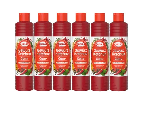 HELA Gewürz Ketchup Curry leicht scharf 800ml 6er Pack - Genießen Sie die originale Würze mit einer leichten Schärfe. Ideal zum Verfeinern von Gerichten und für Grillpartys. Praktischer 6er Pack für lange Freude!