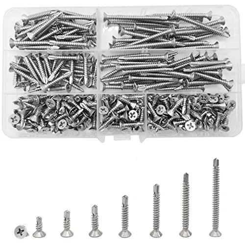 Stück M4,2 Selbstschneidende Schrauben 7 Größen, Edelstahl Kreuz Flachkopfschrauben Sortiment, Senkkopf Selbstschneidende Holzschrauben Schrauben Set 13/16/19/25/32/38/50mm 260
