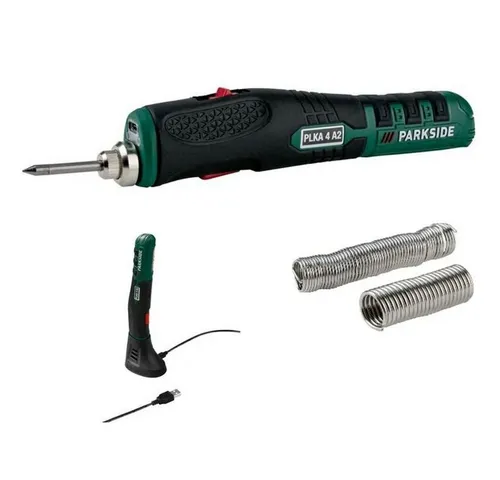 Parkside Akku-Lötkolben PLKA 4 mit LED-Arbeitsleuchte - Lötgeräte mit gummierter Griffzone für optimalen Halt und präzises Arbeiten, ideal für Hobbybastler und Profis.