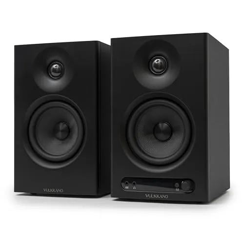Vulkkano Pro4 Schwarz - Studio-Monitor - 80W RMS Gesamtleistung mit vielseitigen Anschlussmöglichkeiten wie Bluetooth und integrierten Equalizer für optimale Klangqualität in kompakten Abmessungen.