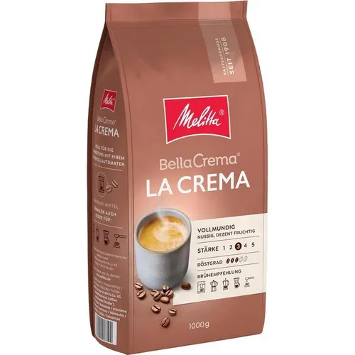 Melitta Kaffeebohnen Bella Crema 1 kg - Hochwertige Kaffeebohnen mit nussig-fruchtigem Geschmack, ideal für den perfekten Kaffeegenuss zu Hause. Kategorie: Kaffee, 1000 g für lange Genussmomente.