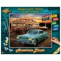 SCHIPPER Malen nach Zahlen American Diner - Schreibutensilien, kreatives Malset für detailreiche Landschaftsbilder, ideal für Kunstliebhaber und entspannende Freizeitgestaltung.
