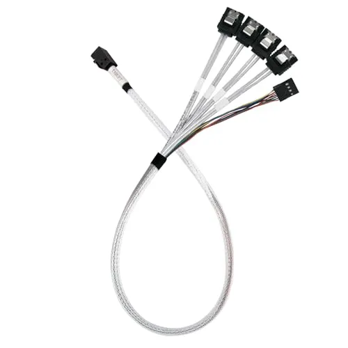 Adapterkabel SST-CPS05-RE, mini-SAS SFF 8643 > 4x SATA - Adapter für den Anschluss von 4 SATA-Laufwerken an einen Controller, ideal für leistungsstarke Datenübertragungen mit SAS-3 (12,0 Gbit/s) – perfekt für Server und Storage-Lösungen.