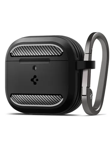 Spigen Rugged Armor matte black - AirPods 4 - Audio-Zubehör, widerstandsfähige Gehäuseabdeckung aus TPU und Silikon, ideal für Apple AirPods 4 mit Active Noise Cancellation.