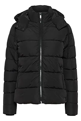 OXMO Sofina Damen Winterjacke mit Kapuze, Größe L, Farbe Black (194007) - Wattierte Damen Winterjacke mit Kapuze und Reißverschlusstaschen. Ideal für kalte Tage, bietet sie Komfort und Stil mit einem regulären Schnitt. Hergestellt unter nachhaltigen Bedingungen.