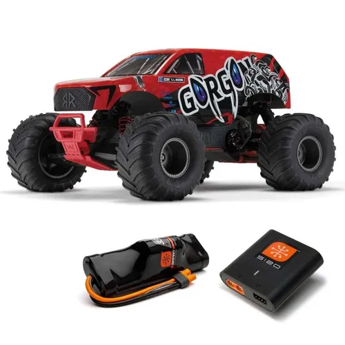 Arrma 3230ST2 1/10 GORGON 4X2 MEGA Monster Truck RTR Rot - RC-Modelle, bereit zum Fahren mit leistungsstarkem 550 Brushed Motor und beeindruckendem Design für actionreiche Abenteuer.