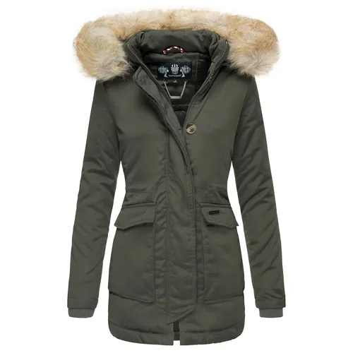 NAVAHOO Damen Designer Wintermantel Parka mit edlem Fellimitat Schneeengel