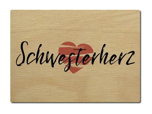 LUXECARDS POSTKARTE aus Holz SCHWESTERHERZ Geburtstag Geschenk Familie Schwester