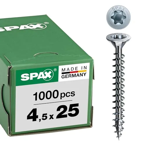 Spax Senkkopfschraube T-STAR+ 4,5 x 25 Wirox HP - 1.000 Stück - Spanplattenschrauben mit korrosionsbeständiger Wirox-Beschichtung, ideal für langlebige und stabile Verbindungen im Möbelbau.