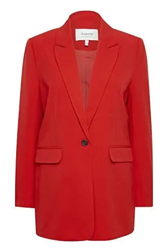 b.young BYDANTA Damen Blazer Longblazer Jacke mit Reverskragen und Knopf Regular Fit mit Stretch langer Schnitt, Größe:42, Farbe:Chinese Red (181663)