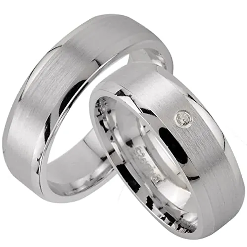 trauringe123 - Hochzeitsringe Verlobungsringe Trauringe Eheringe Partnerringe mit 1 Stein Trauringe aus Silber, 925 `er Sterlingssilber, Diamant, GRAVUR GRATIS, (1 Paar) - J25-1