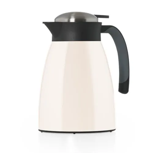 Blumtal Thermoskanne 1l - BPA-freie Teekanne mit Quick Tip Verschluss - auslaufsichere Kaffeekanne thermo für langanhaltende Isolation/Thermoskanne Weiß - Kaffekanne/Isolierkanne Edelstahl Off-White