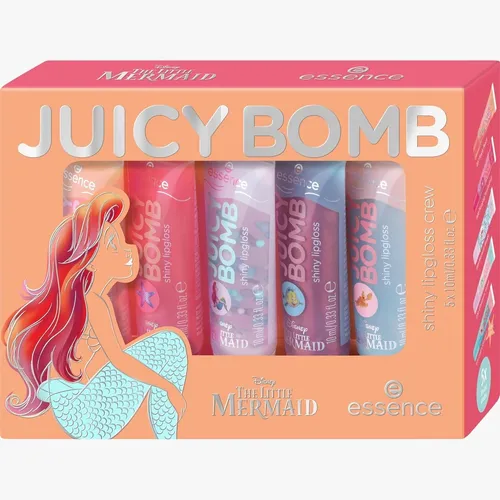 Essence Lipgloss Disney THE LITTLE MERMAID JUICY BOMB Set, 5-tlg. - Verleihe deinen Lippen strahlenden Glanz mit dem essence JUICY BOMB Lipgloss Set! Fünf traumhafte Farben, inspiriert von Disney, bieten fruchtige Düfte und eine nicht-klebrige Textur für einen perfekten Look.