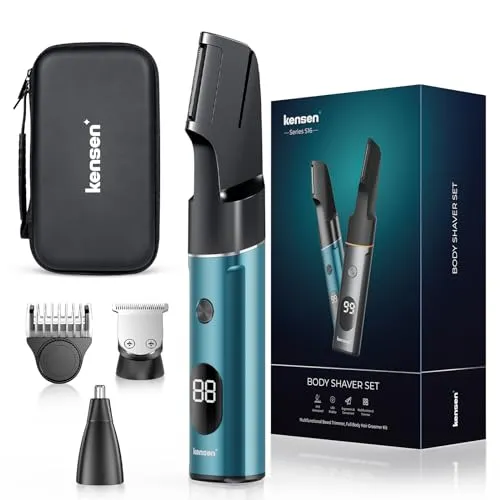 kensen Intimrasierer 3 in 1 für Männer - Körperhaartrimmer mit wasserdichtem Design, ideal für eine gründliche Rasur von Achseln, Rücken und Intimbereich. Inklusive Trimmer, Nasenhaar- und Bartaufsatz für vielseitige Anwendungen.