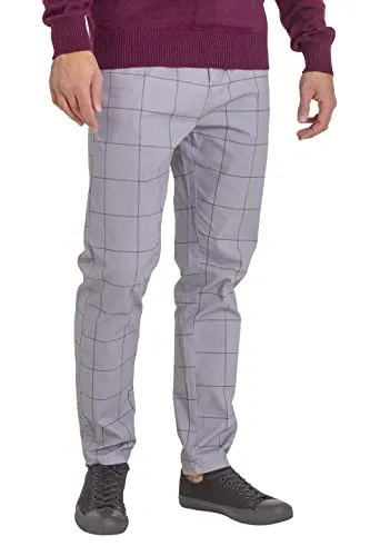 BlauerHafen Herren Formale Hose Karo-Muster Slim-fit Wrinkle-Resistant Flat-Front Retro Vintage Tailored Fit Smart Office Business Suit Chino Pant (Hellgrau, 34W / 32L)