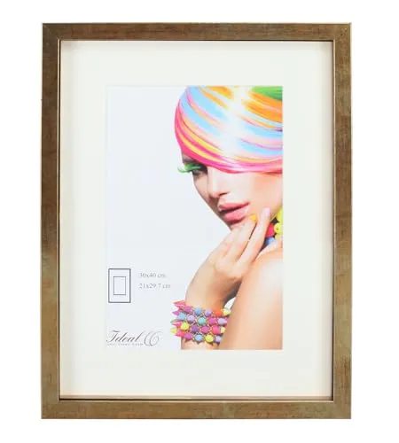 IDEAL TREND 3D Objektrahmen Holz Bilderrahmen Wanddeko Collage Poster Shirt Trikot Rahmen: Farbe: Gold-Antik | Format: 23x23