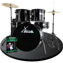 XDrum Rookie 22" Fusion Schlagzeug Komplettset Black - Schlagzeuge: Komplettes Drumset mit modernen Kesselgrößen, ideal für Einsteiger, inkl. Drumsticks und detaillierter Aufbauanleitung für schnellen Lernfortschritt.