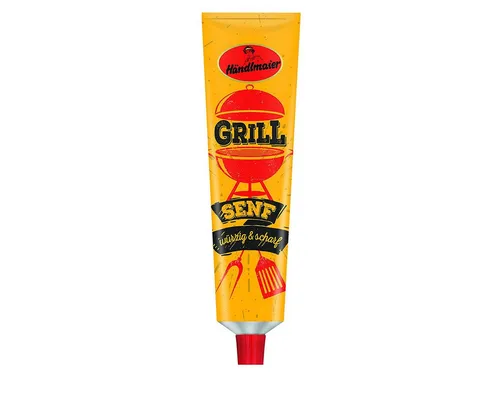 Händlmaier Grillsenf würzig und scharf in der Tube 200ml - Veganer Grillsenf mit intensiver Würze, ideal für Grillabende und zum Verfeinern von Speisen. Praktische Tube für einfache Dosierung.