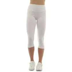 F&K-Mode Caprileggings Damen Capri 3/4 Leggings hoher Bund Baumwolle Hose hoher Bund weiß L