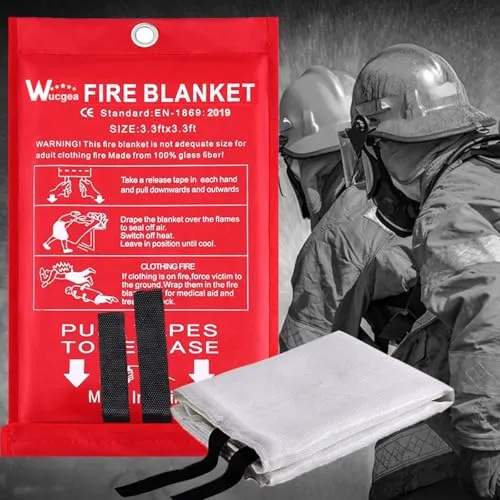 wucgea Löschdecke für küche - Feuerlöschdecke DIN EN 1869:2019 Sicherheit Glasfaser Brandschutzdecke für Fettbrände Auto Schule Kamin Grill Büro Garage Schweißen Lager 1m x 1m