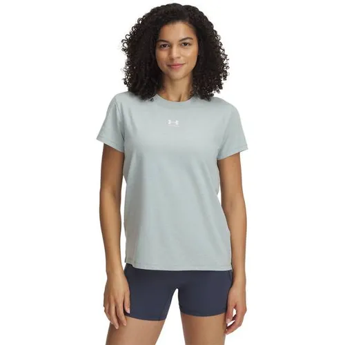 Under Armour Damen UA Rival Core Kurzarm-Top, Silica Green/White, S - Activewear-T-Shirts für Damen mit superweichem Baumwoll-Mischgewebe für ganztägigen Komfort und 4-Wege-Stretch für optimale Bewegungsfreiheit.