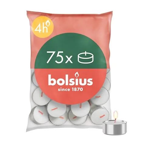 Bolsius D-light Teelichter - 75 Stück - im Beutel - Länge Brenndauer 4 Stunden - Dekorative Haushaltkerzen - Weiß - Enthält Natürliches Pflanzenwachs - Ohne Palmöl