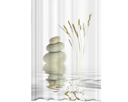 Ekershop Duschvorhang Wellness Stone 120 cm - Duschvorhang aus 100% Polyester mit digitalem Massage Wellness Stein Design, wasserabweisend, waschbar und einfach zu montieren – ideal für ein entspannendes Badeerlebnis.