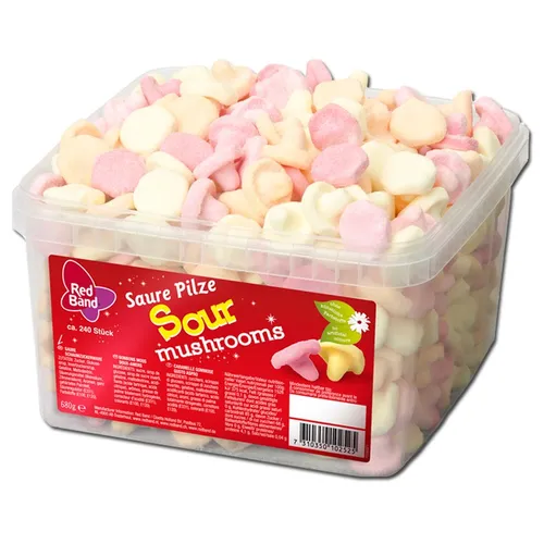Red Band Saure Pilze - 240 Stück Schaumzucker - Brotaufstriche: Fruchtgummis in Pilzform mit saurem Geschmack, ideal für Süßigkeitenliebhaber und perfekt zum Teilen!