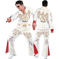 Carnival Party Kostüm "King of Rock'n'Roll" in Weiß - L - 2-teiliges Kostüm mit Jacke und Hose, perfekt für Fasching und Karneval. Stehkragen und praktischer Reißverschluss sorgen für einen authentischen Look. Ideal für unvergessliche Kostümpartys!