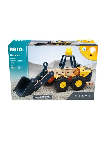 Brio Builder Volvo Radlader - BRIO Train: Realistisches Konstruktionsspielzeug aus massivem Buchenholz mit kippbarem Eimer und einfachen Montageanweisungen für kreatives Spielen.