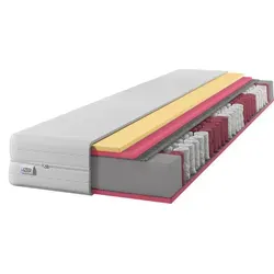 Federkernmatratze 23cm Gold 7-Zonen H3/H2 Visco 140x200 - Doppelseitige Taschenfederkernmatratze mit 7 Zonen, 272 Federn/m² und HR-Schaum für optimale Unterstützung. Der abnehmbare Bezug ist waschbar und sorgt für hohen Schlafkomfort.