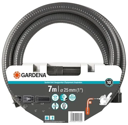Gardena Sauggarnitur 7 m: Robuster Saugschlauch zum Anschluss an die Gartenpumpe, mit Saugfilter und Rückflussstop, Durchmesser 25 mm (1418-20)